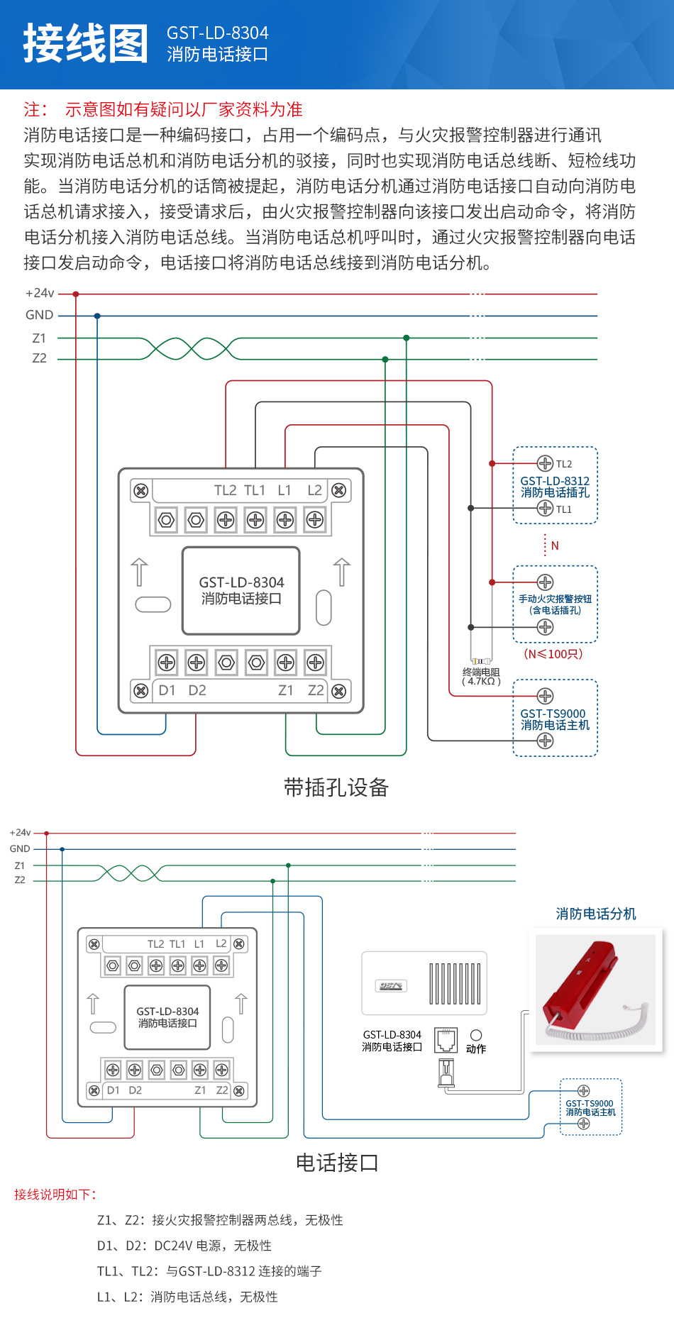 GST-LD-8304消防电话模块接线