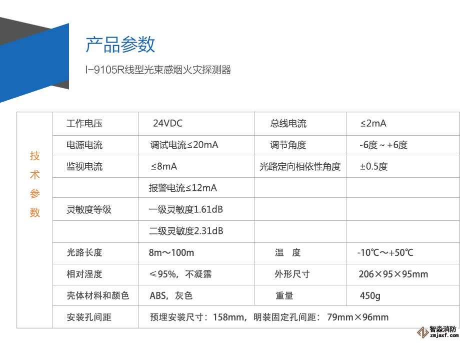 I-9105R线型光束感烟火灾探测器参数