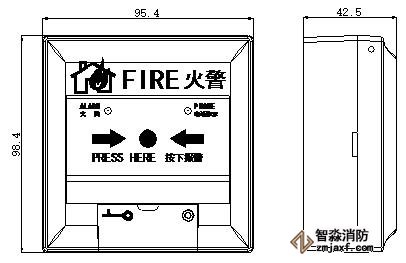 J-SAM-GST9122手动火灾报警按钮外形尺寸图