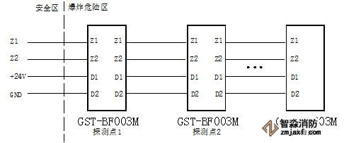 海湾GST-BF003M防爆点型可燃气体探测器系统接线图